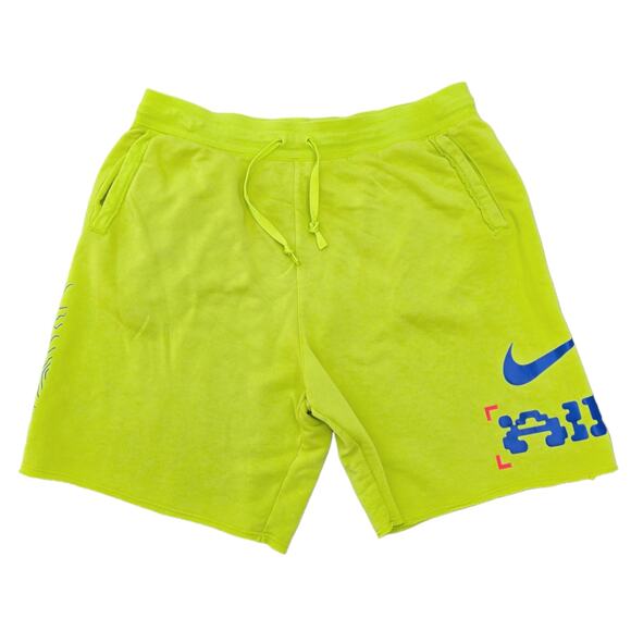 Neon Yellow/Green Nike AIR Shorts Size XL Graphic Print Drawstring Gym Pockets - Picture 3 of 8